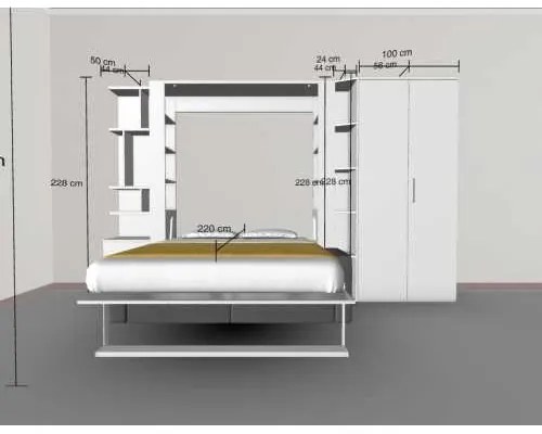 Set pat rabatabil dublu cu somiera, canapea 2 locuri, biblioteca si dulap Acordeon(100) - NOVA ACORDEON WARDROBE, SMALL BOOKCASE&SOFA SET(150X200)
