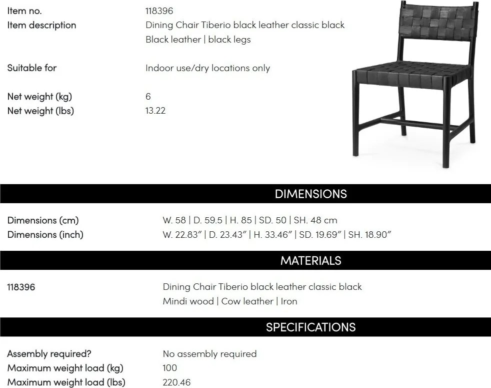 Scaun design LUX, Piele clasica neagra, Lemn, Tiberio