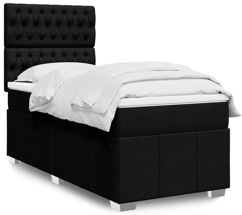 vidaXL Pat box spring cu saltea, negru, 100x200 cm, textil