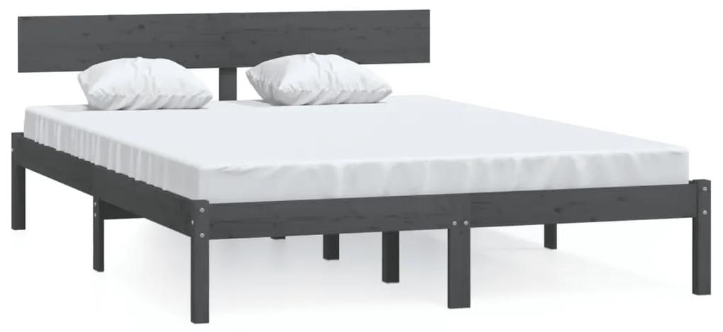 810149 vidaXL Cadru de pat, gri, 140x200 cm, lemn masiv de pin