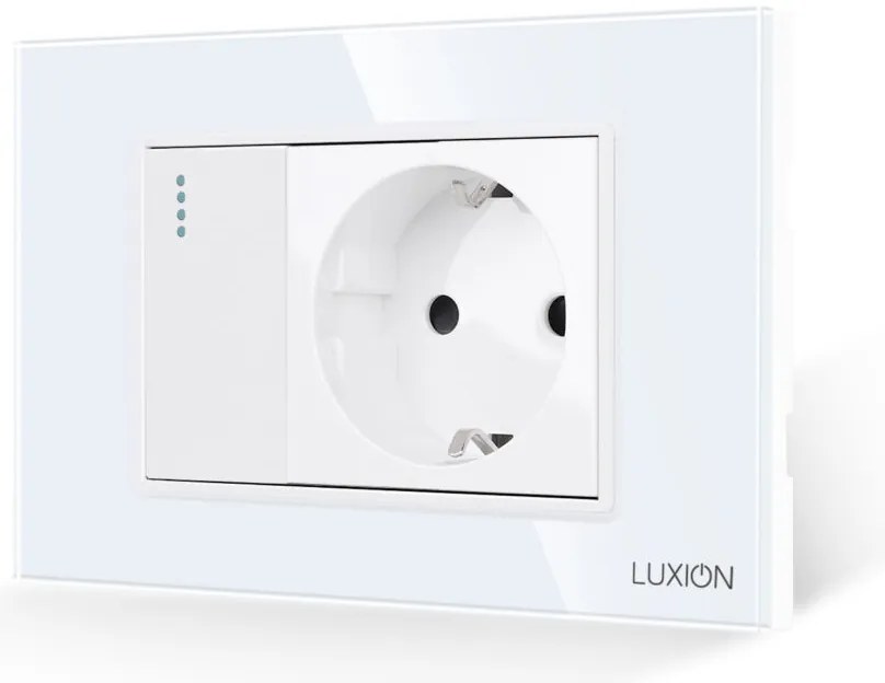 Intrerupator Simplu + Priza cu Rama din Sticla LUXION, Standard Italian, 3M
