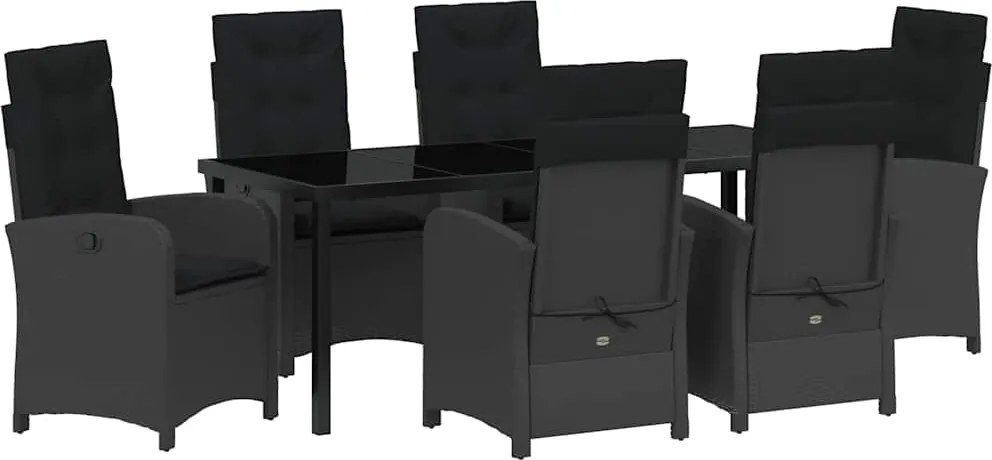 vidaXL Set de masă pentru grădină cu pernă 7 pcs Negru poliratan