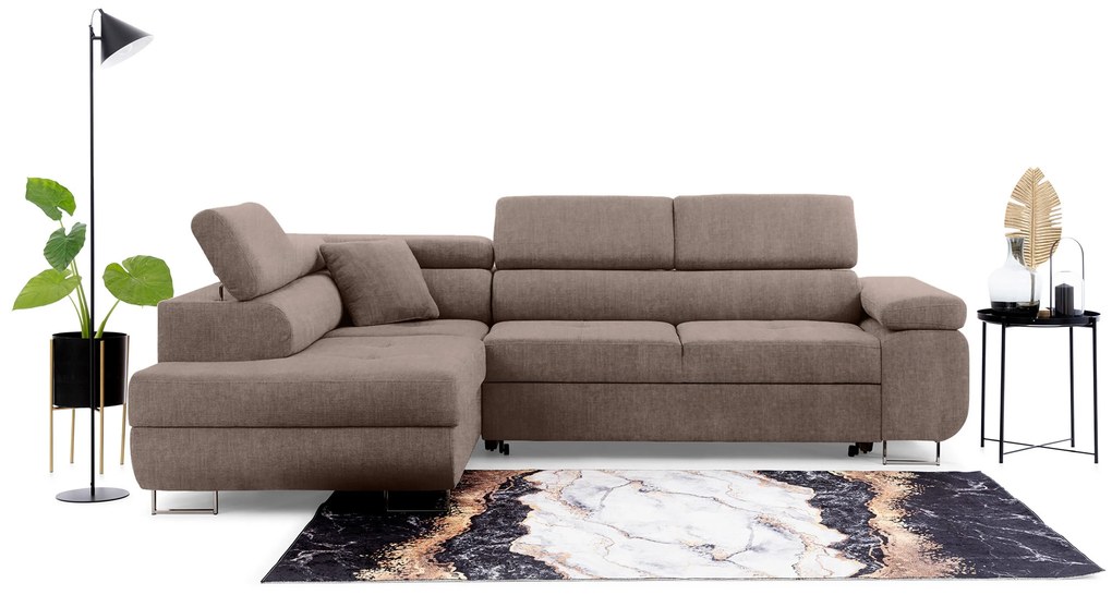Colțar extensibil Annabelle L stânga - catifea bej hidrofobă Vogue 4 / picioare cromate