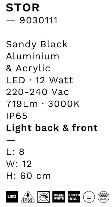 Stalp negru de exterior LED IP65 Stor H-60cm