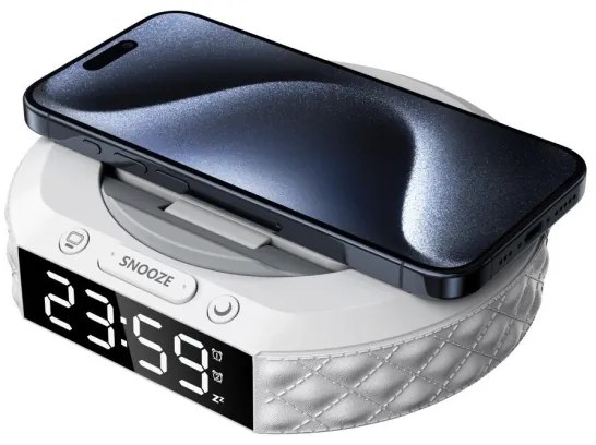 Immax 08983L - Ceas deșteptător cu LCD și încărcător wireless Qi 27W/9V alb