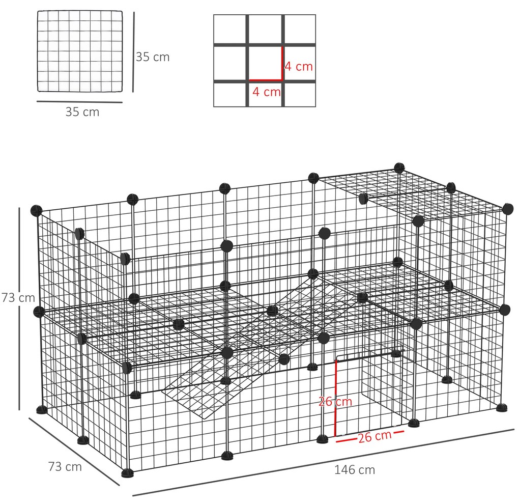 PawHut Țarc din Metal pentru Animale Mici de Companie cu 36 de Panouri Metalice și Ușă, 146x73x73 cm, Negru | Aosom Romania