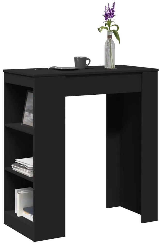 vidaXL Masă de bar cu rafturi, negru, 95x47x103,5 cm, lemn prelucrat