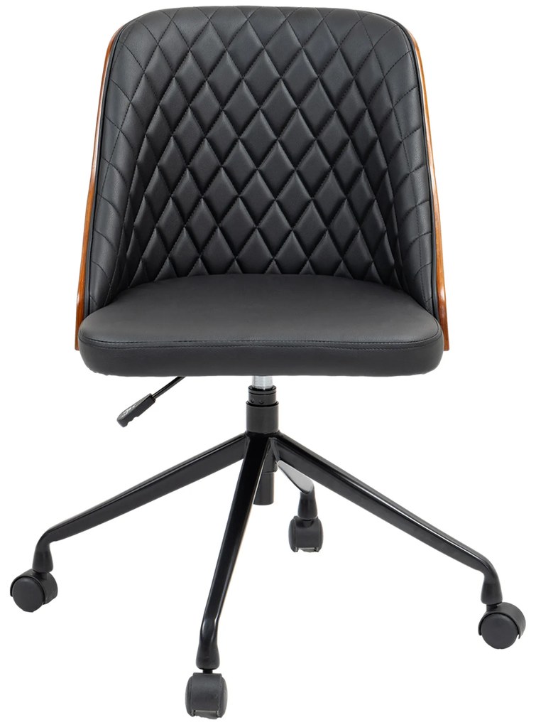 Scaun de birou Vinsetto, Scaun de birou, Scaun rotativ acasă, Scaun de birou reglabil ergonomic cu roți pivotante 360°, Spumă PU Negru 48,5 x 54,5 x 81-87 cm | Aosom Romania
