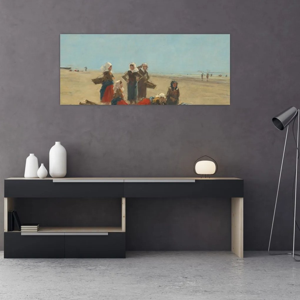 Tablou - Eugène Boudin, Women on the Beach at Berck, reproducere (120x50 cm)
