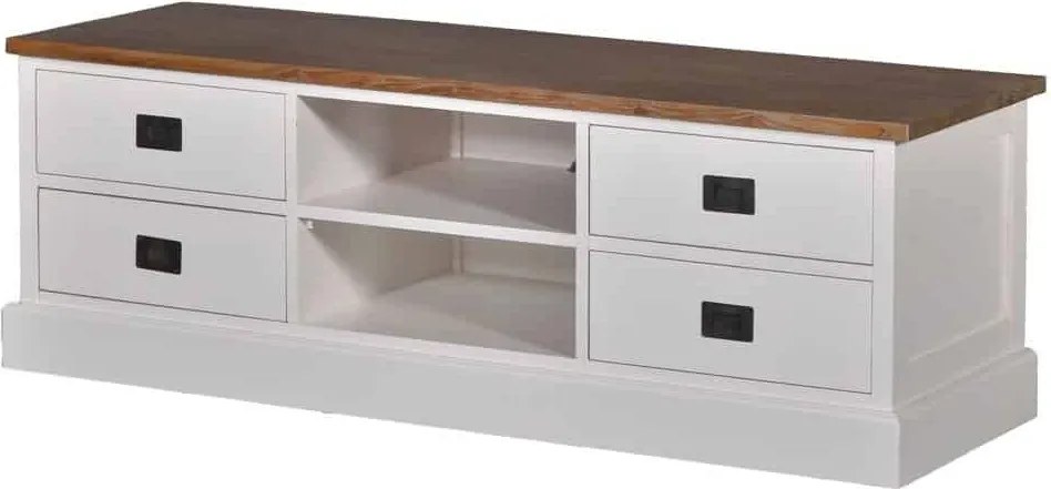 Comodă lemn masiv alb Emily TV /Maro, 145 × 50 × 50 cm