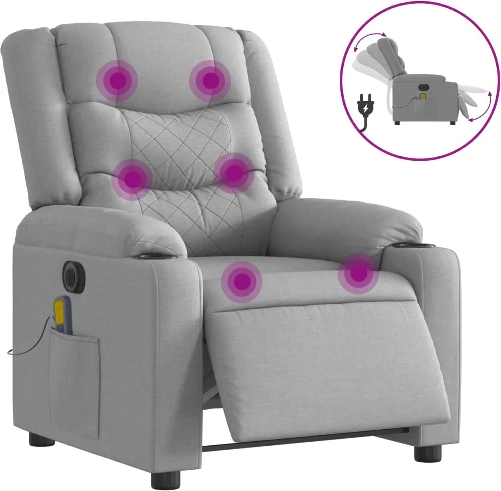 vidaXL Fotoliu electric de masaj rabatabil, gri deschis, microfibră