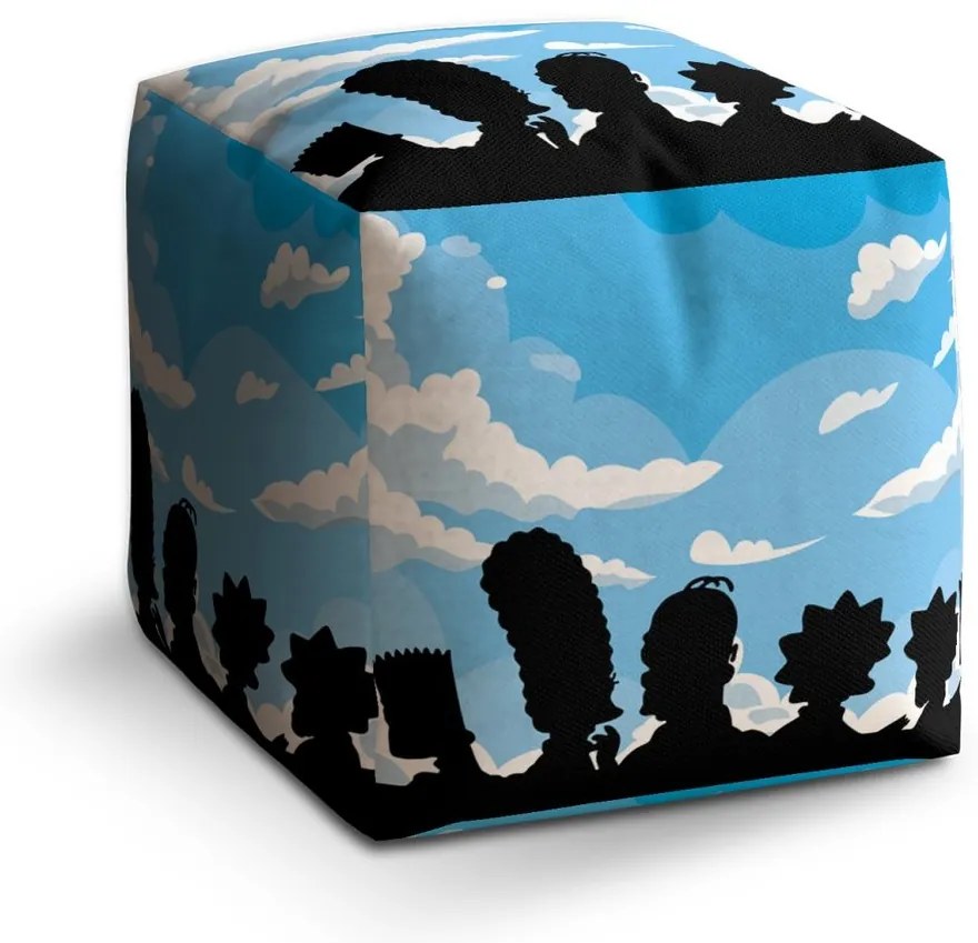 Taburet Cube Cartoon 2, albastru / negru