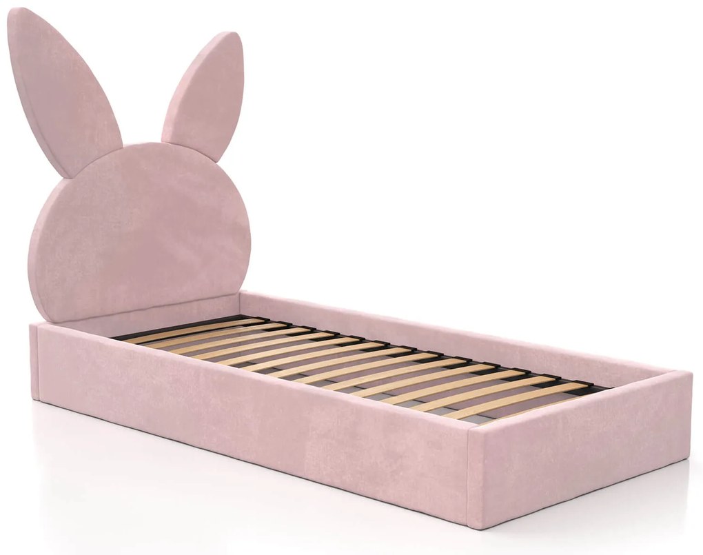 Pat Tapitat cu spatiu de depozitare 90x200 cm cu cadru, roz Velvet Kids Line 2 Rabbit