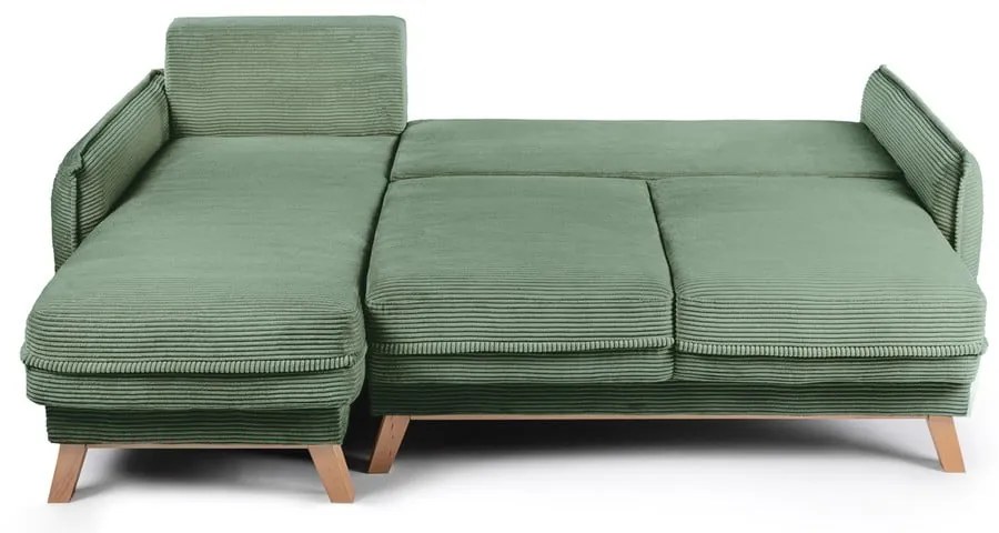 Colțar verde deschis extensibil cu tapițerie din catifea reiată (cu colț variabil) Tori – Bonami Selection