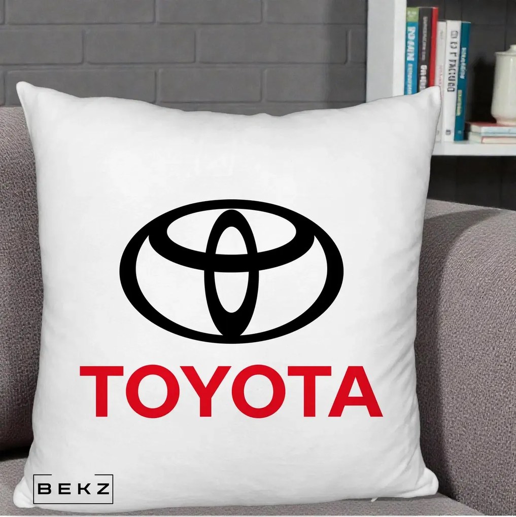 Perna Personalizata cu emblema Toyota, 40x40 cm, Alb Pufos, Husa Detasabila, Perna Inclusa, BEKZ®
