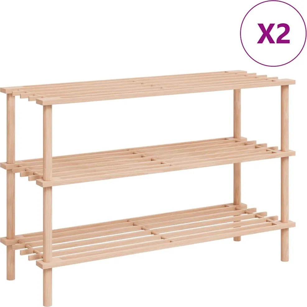 vidaXL Raft de pantofi cu 3 niveluri, 2 buc., lemn masiv de brad