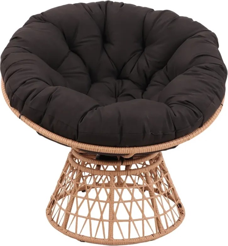 Scaun din ratan PE, rotativ 360 grade, perna neagra– Relaxare premium pentru grădina ta