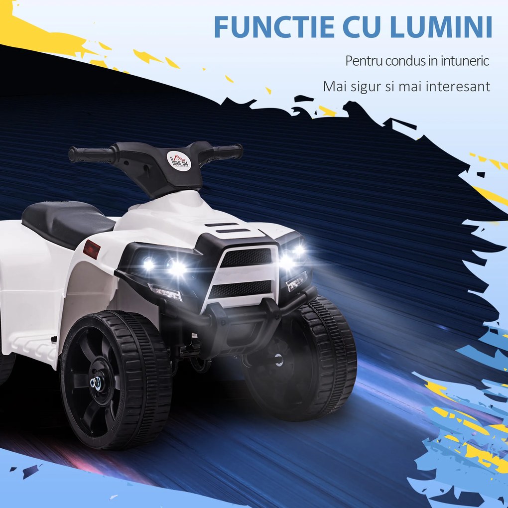 ATV electric pentru copii HOMCOM, lumini si claxon, negru/alb | Aosom Romania