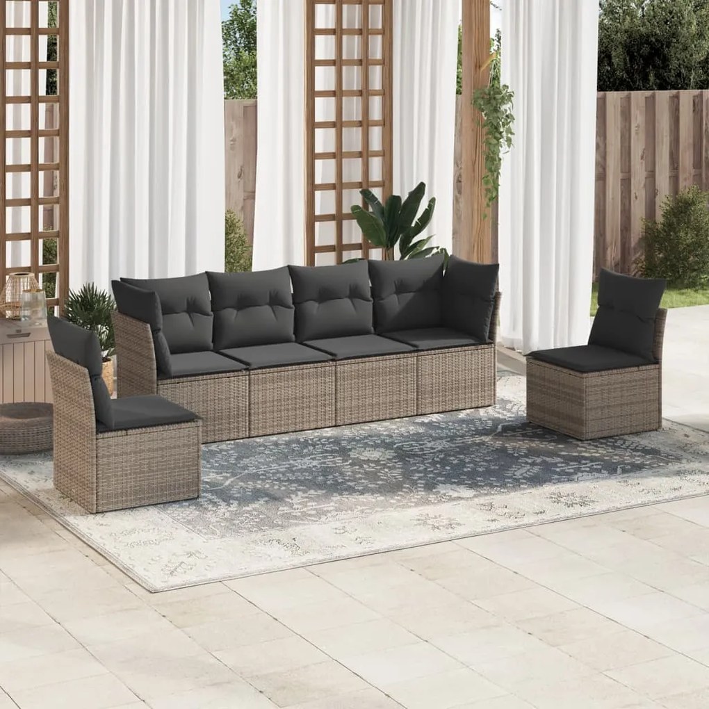 vidaXL Set mobilier grădină cu perne, 6 piese, gri, poliratan