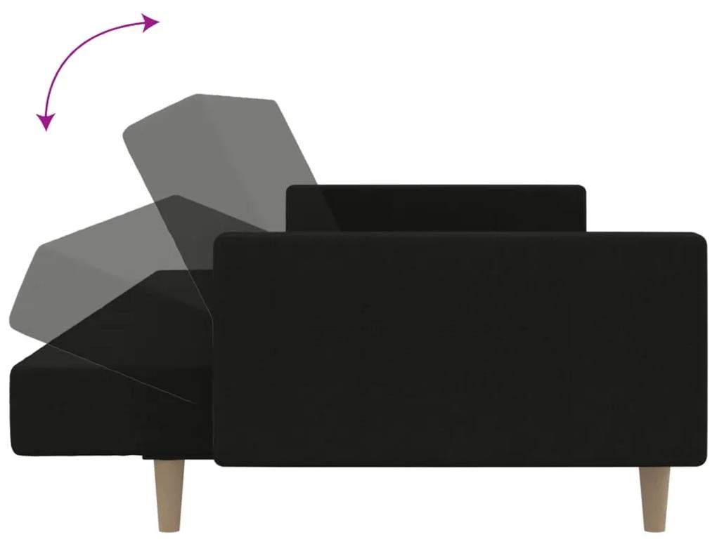 Canapea extensibila cu 2 locuri si taburet negru, textil Negru, Cu suport de picioare
