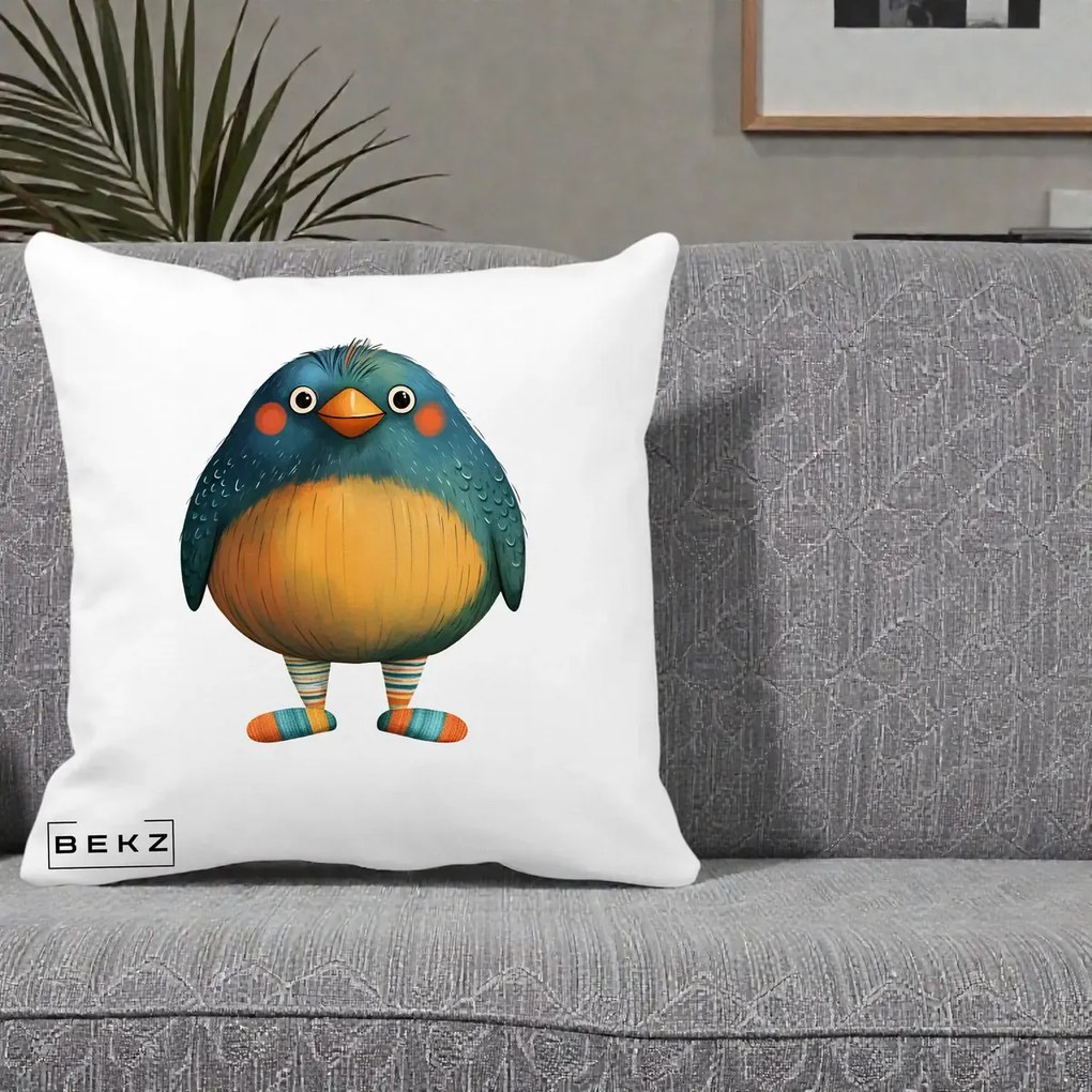 Perna Decorativa Pasare Teal cu Sosete Dunghi, 40x40 cm, Alba Mata, Husa Detasabila, Perna Inclusa, BEKZ®