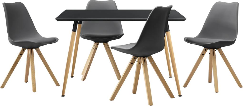 [en.casa]® Masa design de bucatarie/salon neagra - 120 x 70 cm  - cu 4 scaune moderne de culoare gri