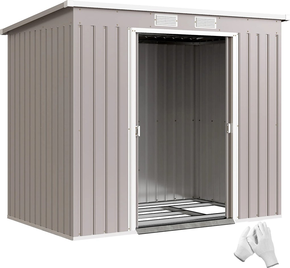 Outsunny Magazie Grădină pentru Unelte cu Acoperiș Înclinat, Metalică, Ușă Dublă și Fante de Ventilație, 213x130x172 cm | Aosom România