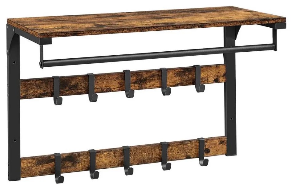 Cuier de perete cu poliță NATE maro/negru