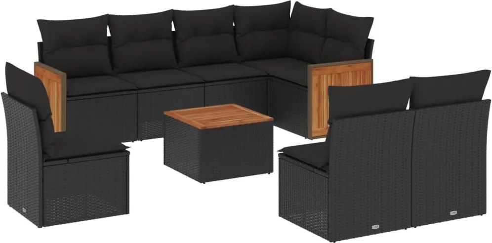 vidaXL Set mobilier de grădină cu perne, 9 piese, negru, poliratan