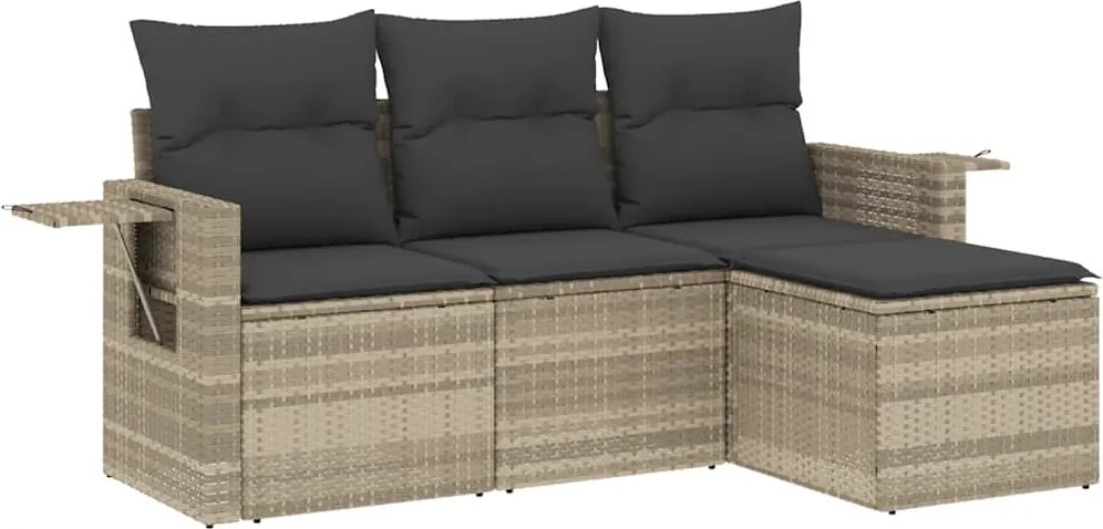 vidaXL Set canapea de grădină cu perne, 4 piese, gri deschis poliratan