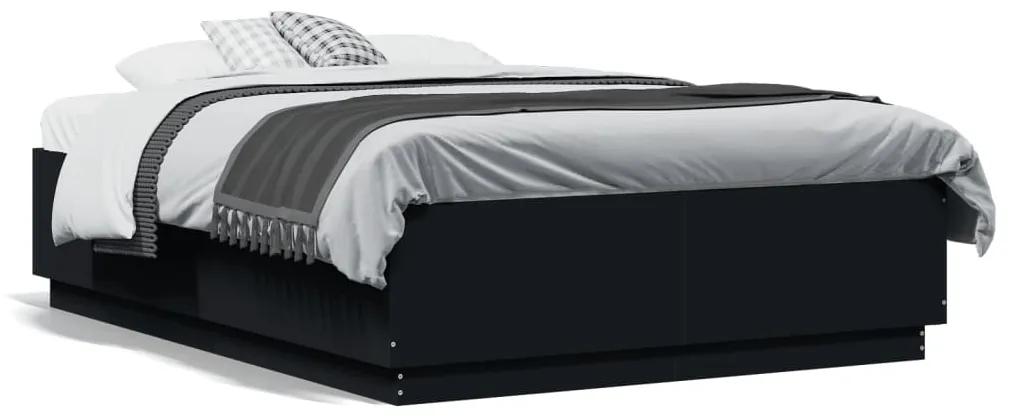 3209640 vidaXL Cadru de pat cu lumini LED, negru, 140x190 cm, lemn prelucrat