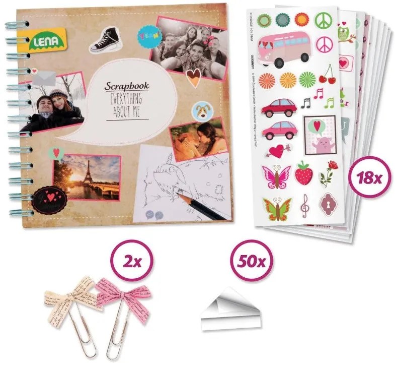 SET CREATIV JURNAL CU AGENDA SI 20 TEME CE POT FI DECORATE, STICKERE SI ALTE ACCESORII - LENA (LE42332)