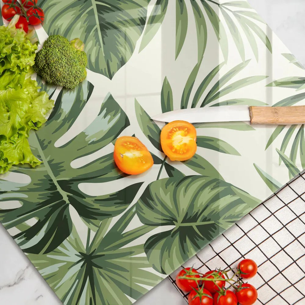Placă sticla protectie aragaz Ilustrație cu frunze de monstera