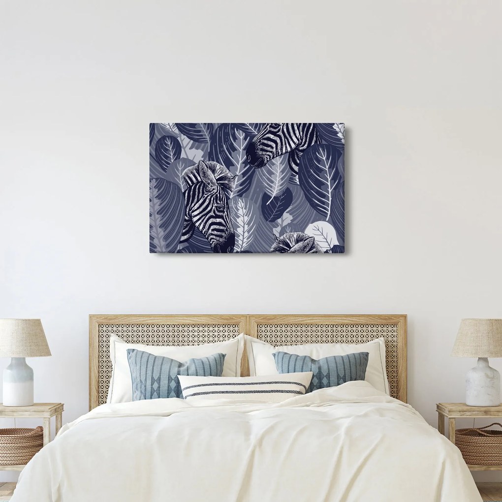 Tablou - Zebre între frunze (90x60 cm)