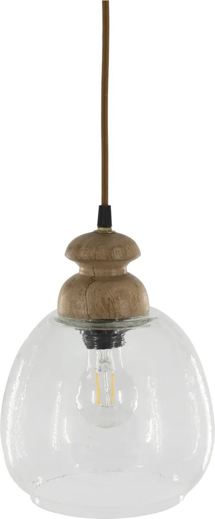 Lustra din sticla si lemn de mango, H25/D16cm, 40W