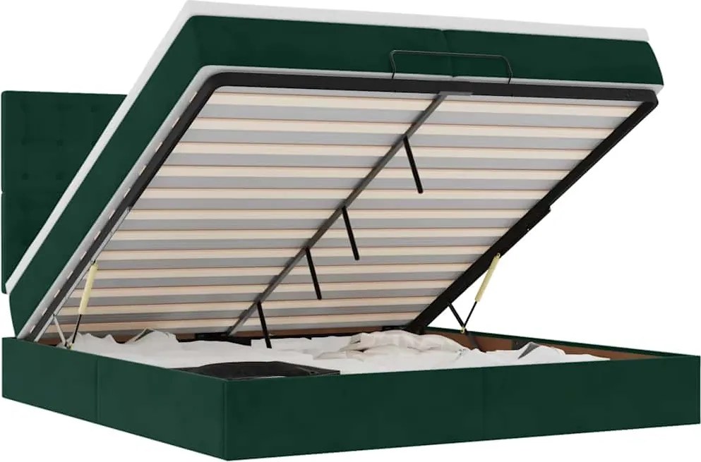 vidaXL Cadru de pat otoman cu saltele Verde închis 200x200cm catifea