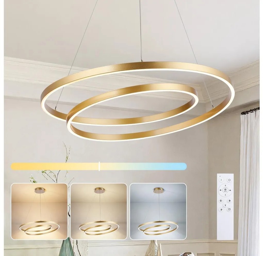 Brilagi-LED Lustră reglabilă pe cablu TWISTER LED/75W/230V Ø 70 cm auriu + telecomandă