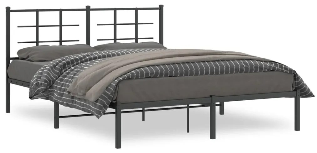 355563 vidaXL Cadru de pat metalic cu tăblie, negru, 150x200 cm
