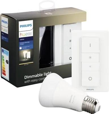 Set Philips Hue telecomanda si bec LED variabil E27 9,5W 806 lumeni, glob mat A60, lumina calda, Bluetooth