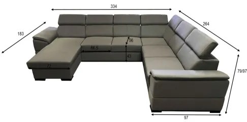 Colțar extensibil GRANADA cu colț universal în formă de U și spațiu de depozitare, gri închis