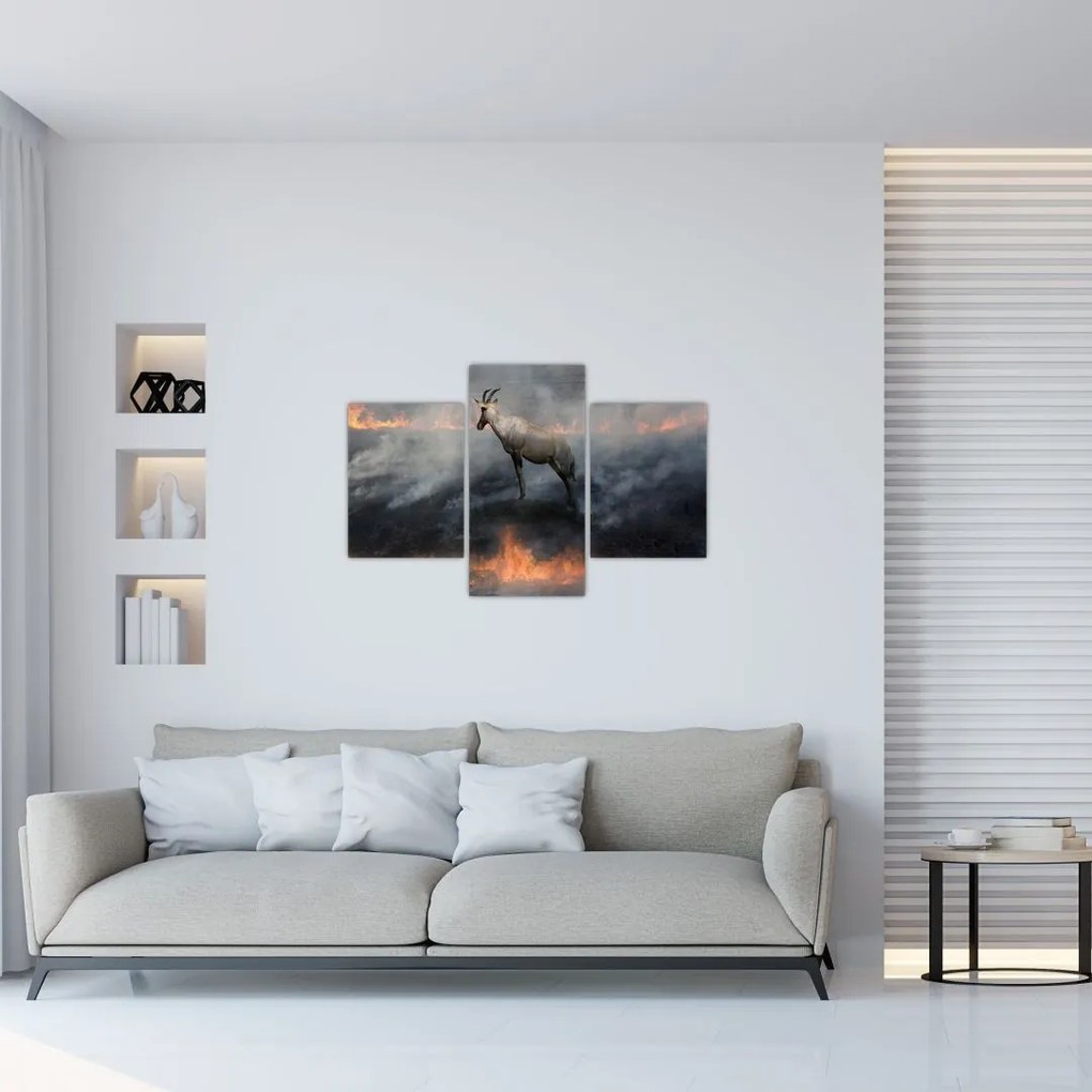 Tablou cu capră de munte în foc (90x60 cm)