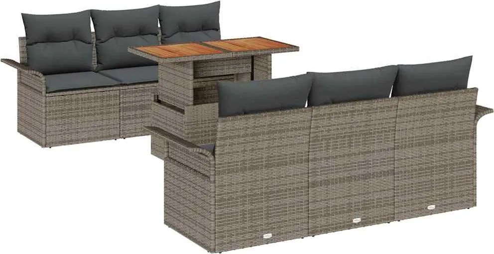 vidaXL Set de canapele pentru grădină 7 pcs Gri Rattan poli