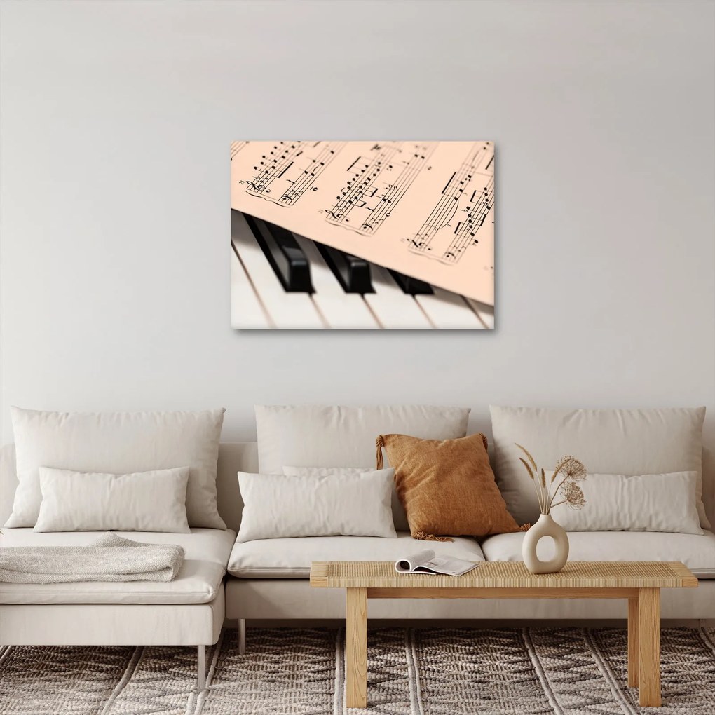 Tablou cu pian și notele muzicale (70x50 cm)