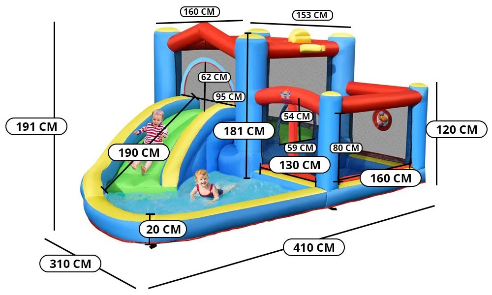 Parc Acvatic Inflatable cu Tobogan, Trambulină și Piscină