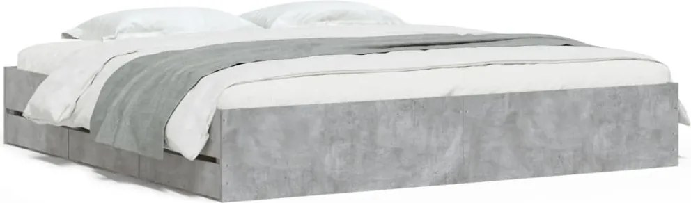 vidaXL Cadru de pat cu sertare, gri beton, 160x200 cm, lemn prelucrat