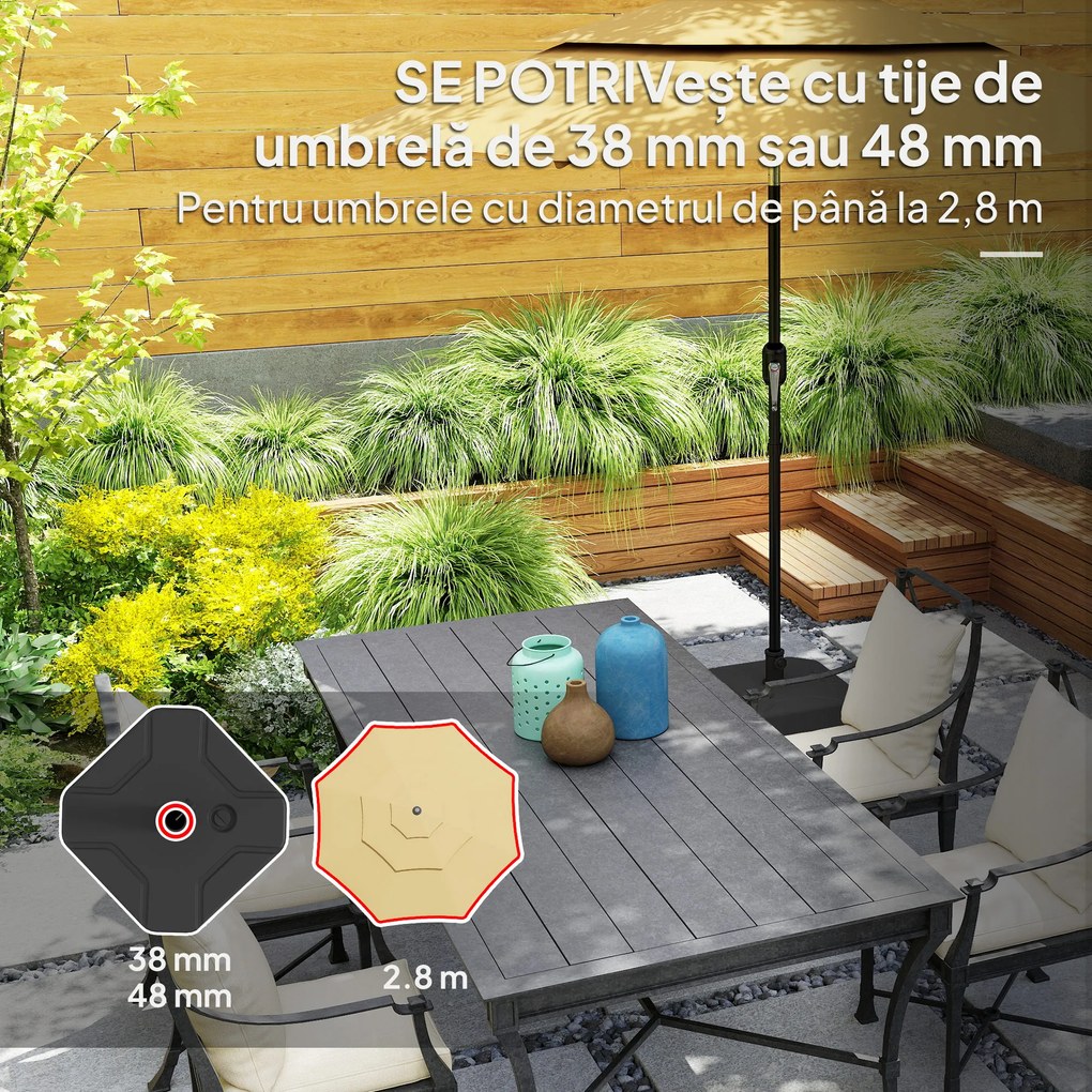 Outsunny Bază Pătrată pentru Umbrelă, Suport Greu pentru Umbrele de Exterior, Umplibil cu Nisip până la 25kg sau cu Apă până la 20kg, pentru Grădină, Piscină, Negru | Aosom Romania
