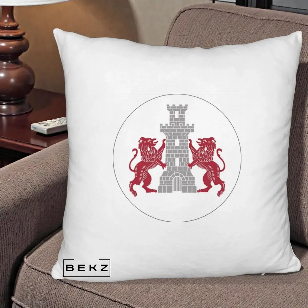 Perna Personalizata Cetatea Turnu Magurele Heraldic, 40x40 cm, Alb Pufos, Husa Detasabila, Perna Inclusa, BEKZ®