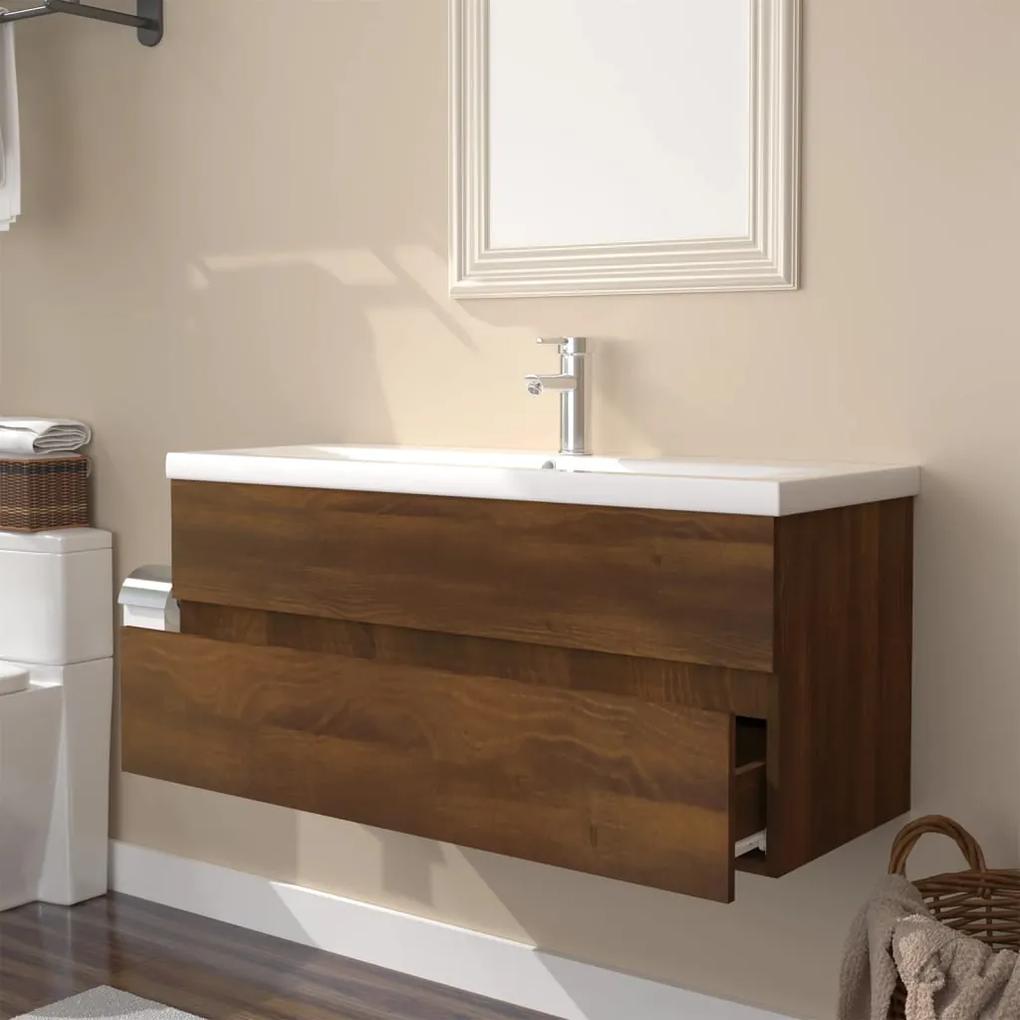 Dulap de chiuveta bazin incorporat stejar maro lemn prelucrat Stejar brun, 100 x 38, fara oglinda