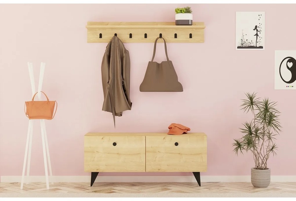 Cuier de perete cu dulap de pantofi Rupa Oak