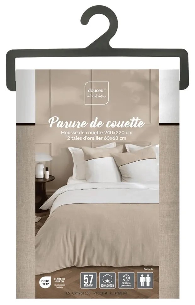 Lenjerie de pat albă-bej din bumbac pentru pat dublu, extinsă 240x220 cm Gabrielle – douceur d'intérieur